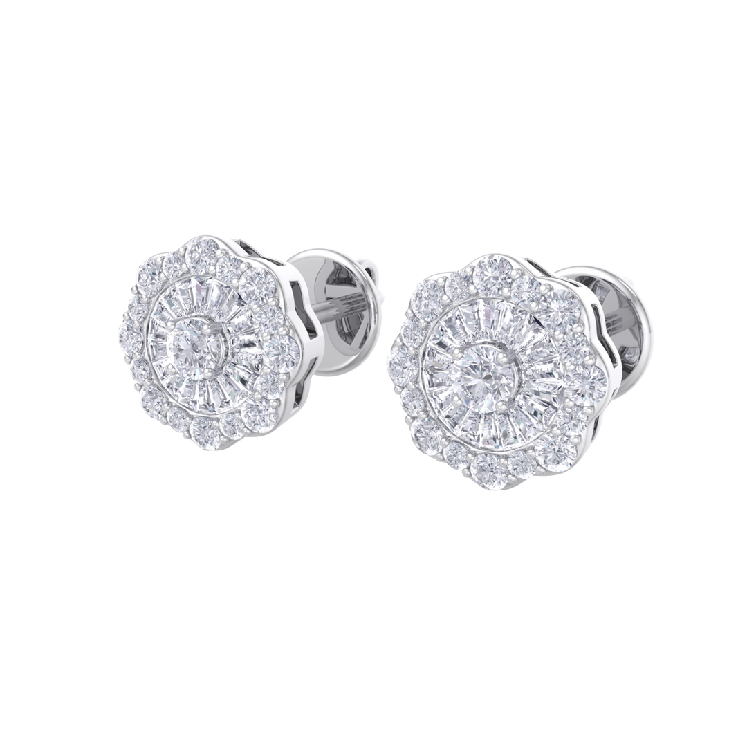 Round shaped stud earrings in white gold with white diamonds of 0.65 ct in weight