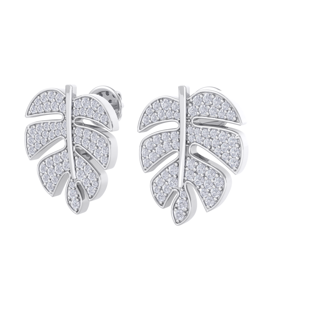 Leaf shaped earrings in white gold with white diamonds of 0.65 ct in weight