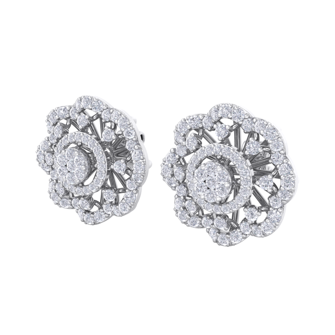 Stud earrings in white gold with white diamonds of 1.14 ct in weight