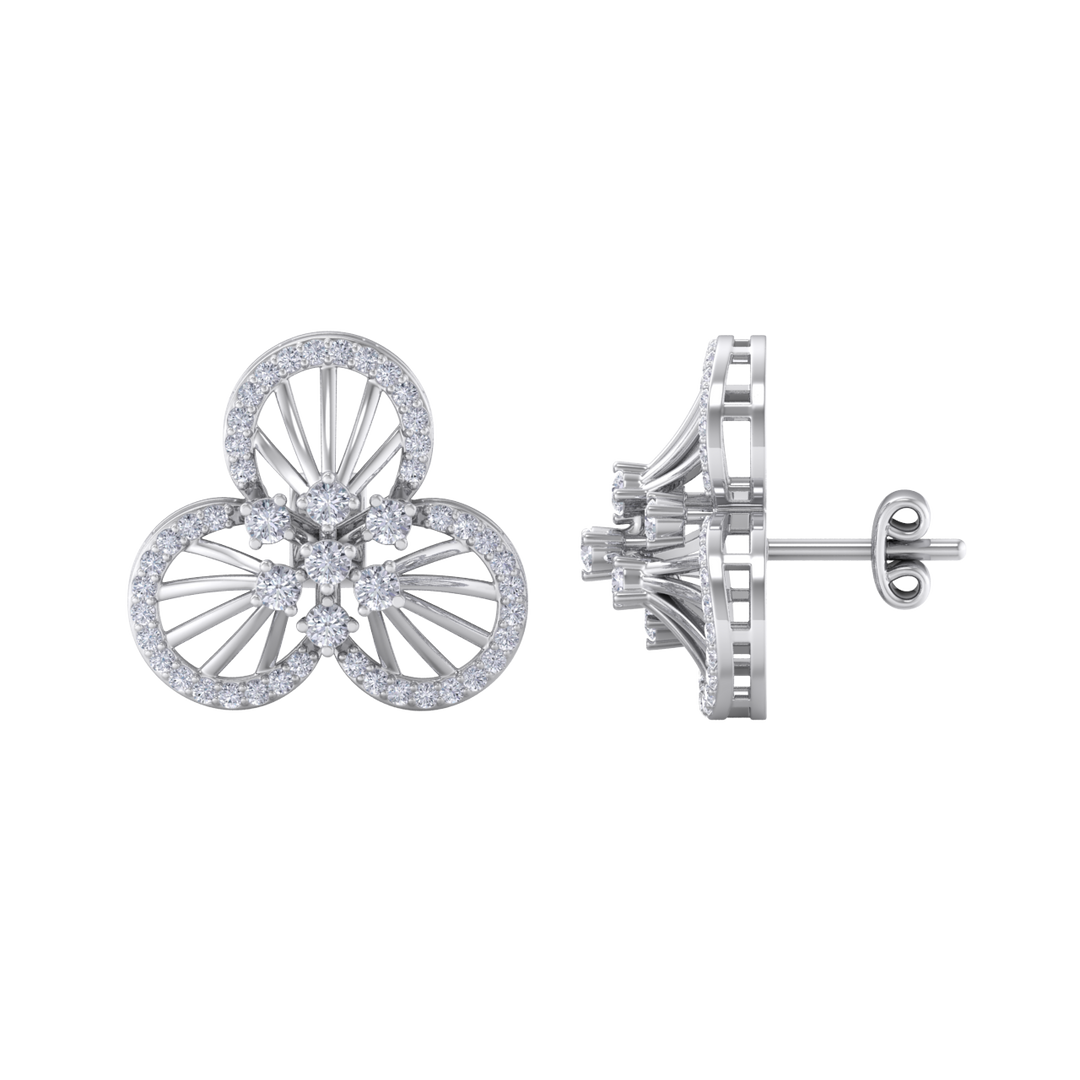 Flower shaped stud earrings in white gold with white diamonds of 0.84 ct in weight