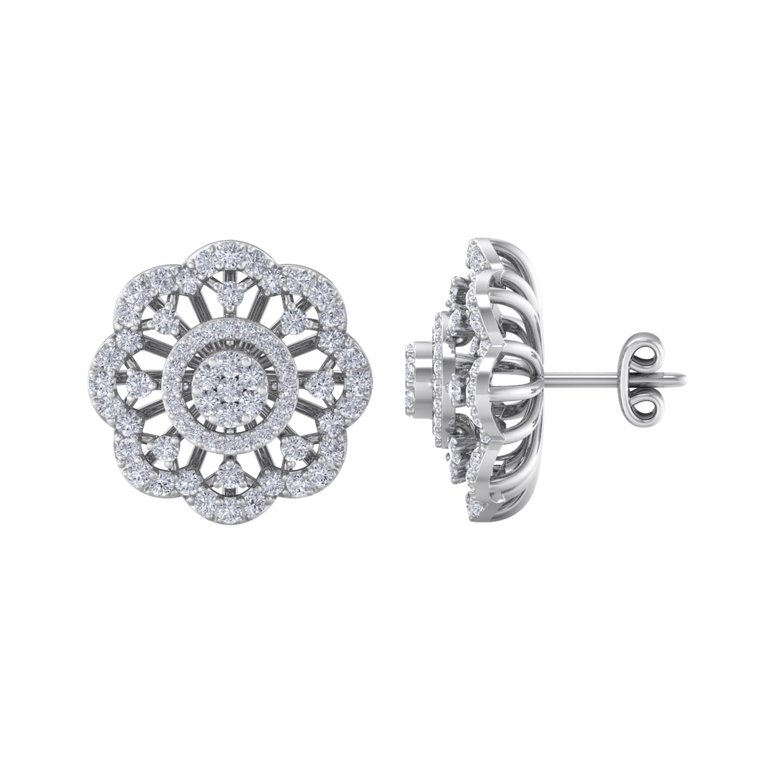 Stud earrings in white gold with white diamonds of 1.14 ct in weight