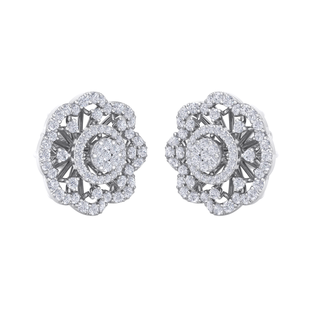 Stud earrings in white gold with white diamonds of 1.14 ct in weight