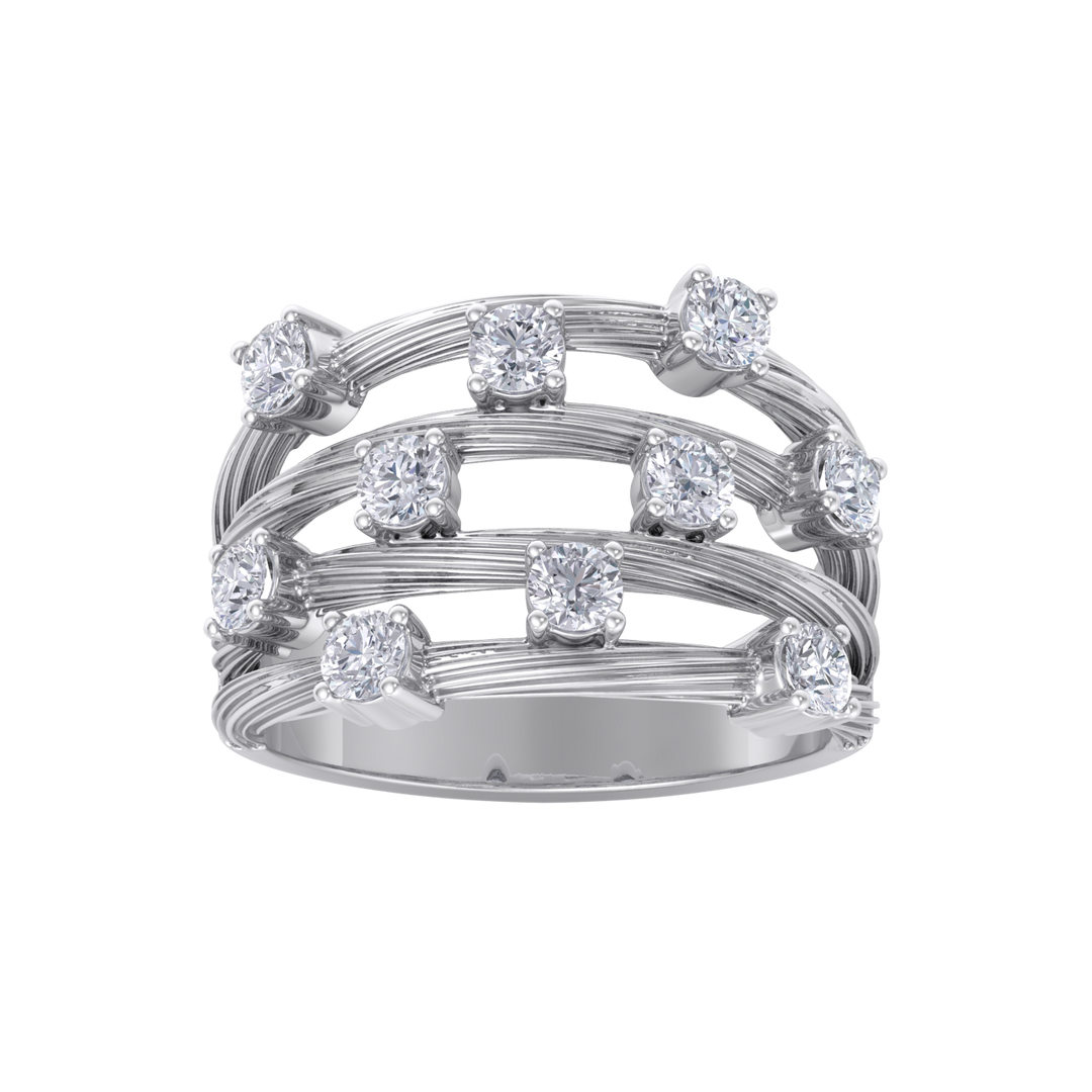 Multi-band ring in white gold with white diamonds of 0.90 ct in weight