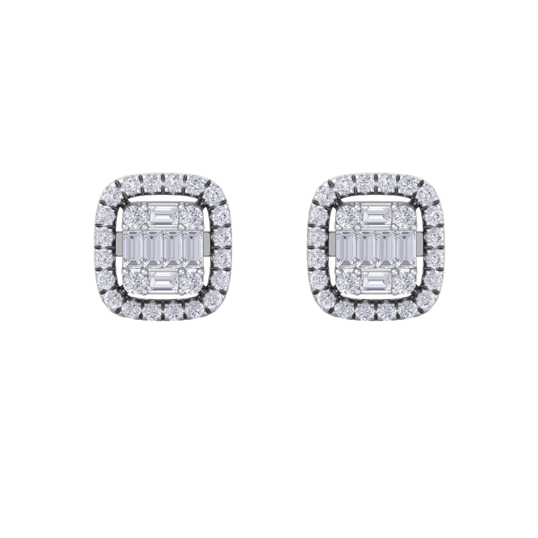 Halo square stud earrings in white gold with white diamonds of 0.41 ct in weight