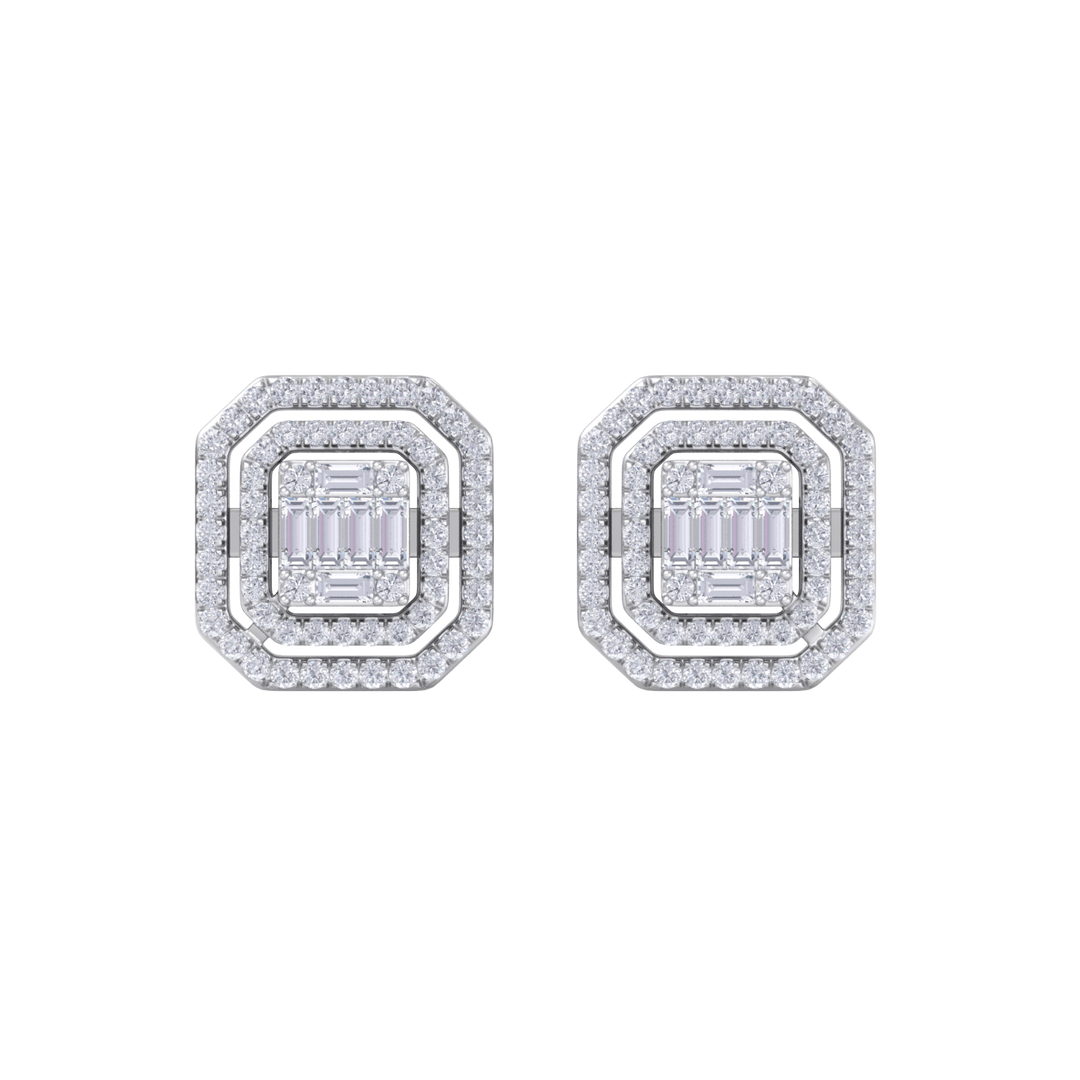 Square stud earrings in yellow gold with white diamonds of 0.87 ct in weight