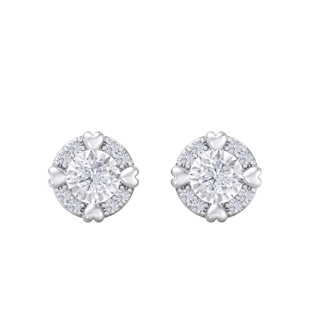 Halo earrings with miracle plate in yellow gold with white diamonds of 0.20 ct in weight