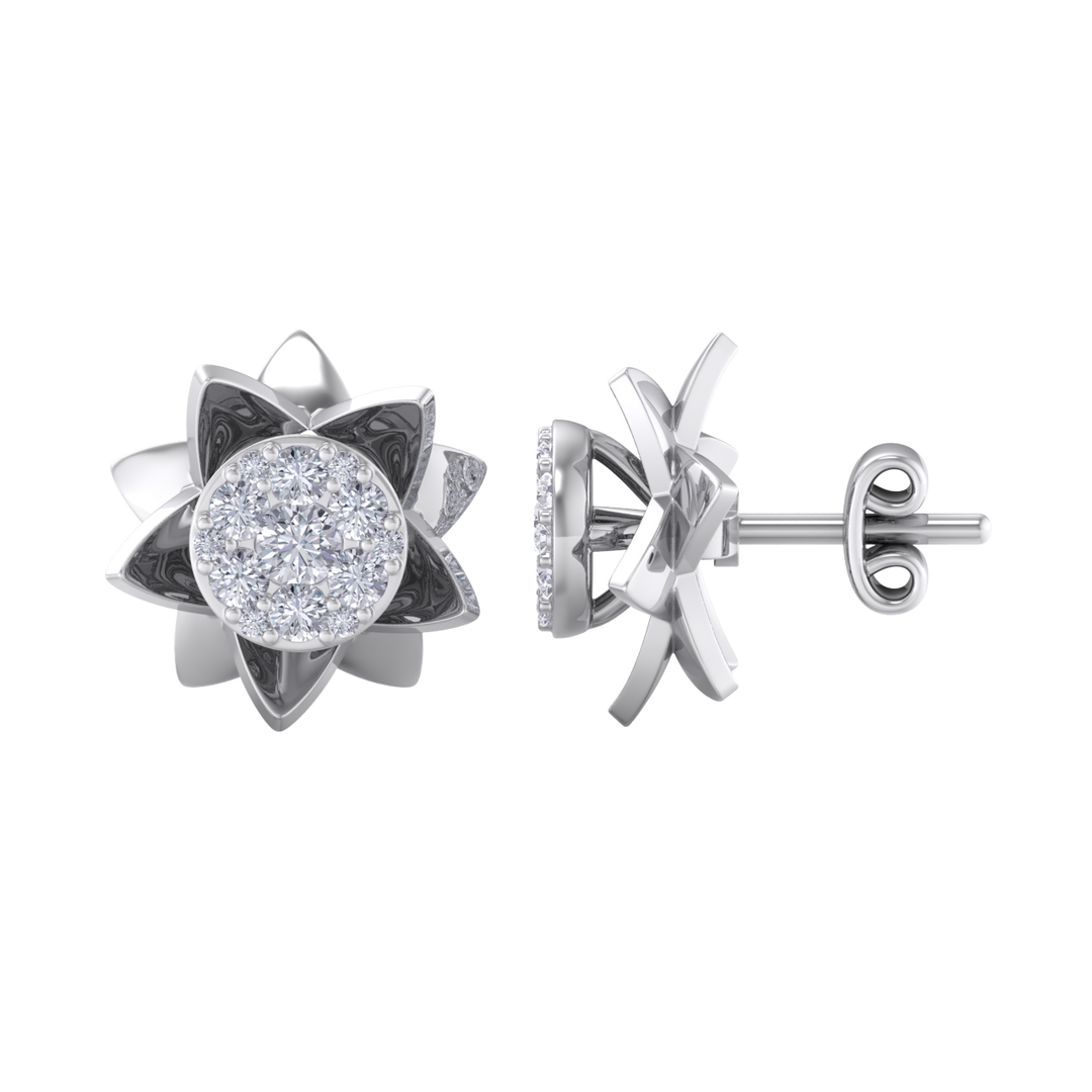 Flower shaped stud earrings in white gold with white diamonds of 0.62 ct in weight