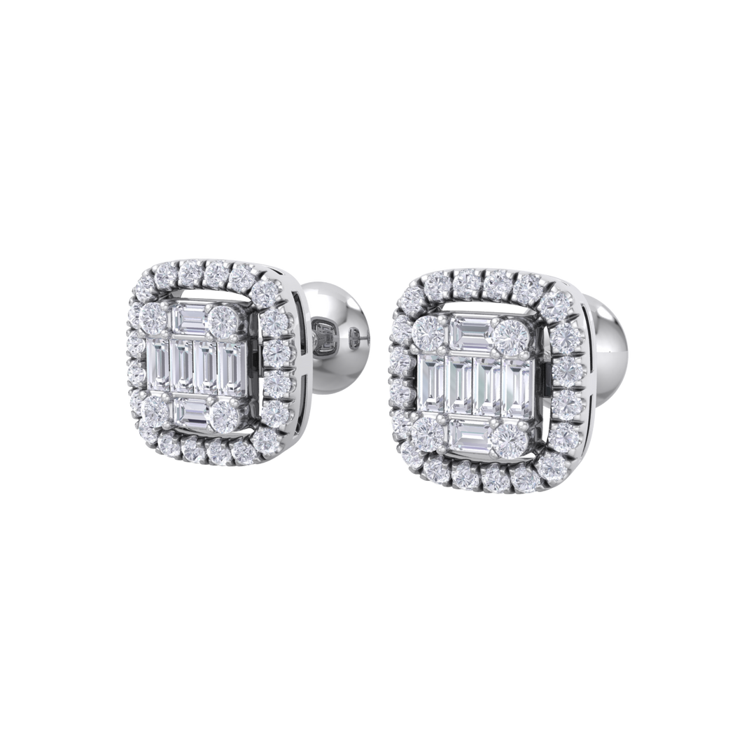 Halo square stud earrings in white gold with white diamonds of 0.41 ct in weight