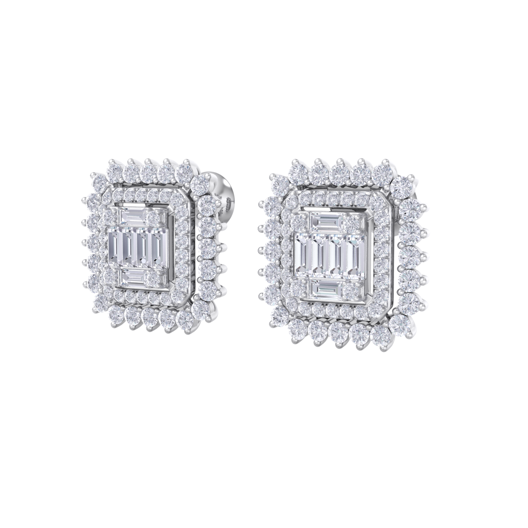 Elegant stud earrings in white gold with white diamond of 1.43 ct in weight