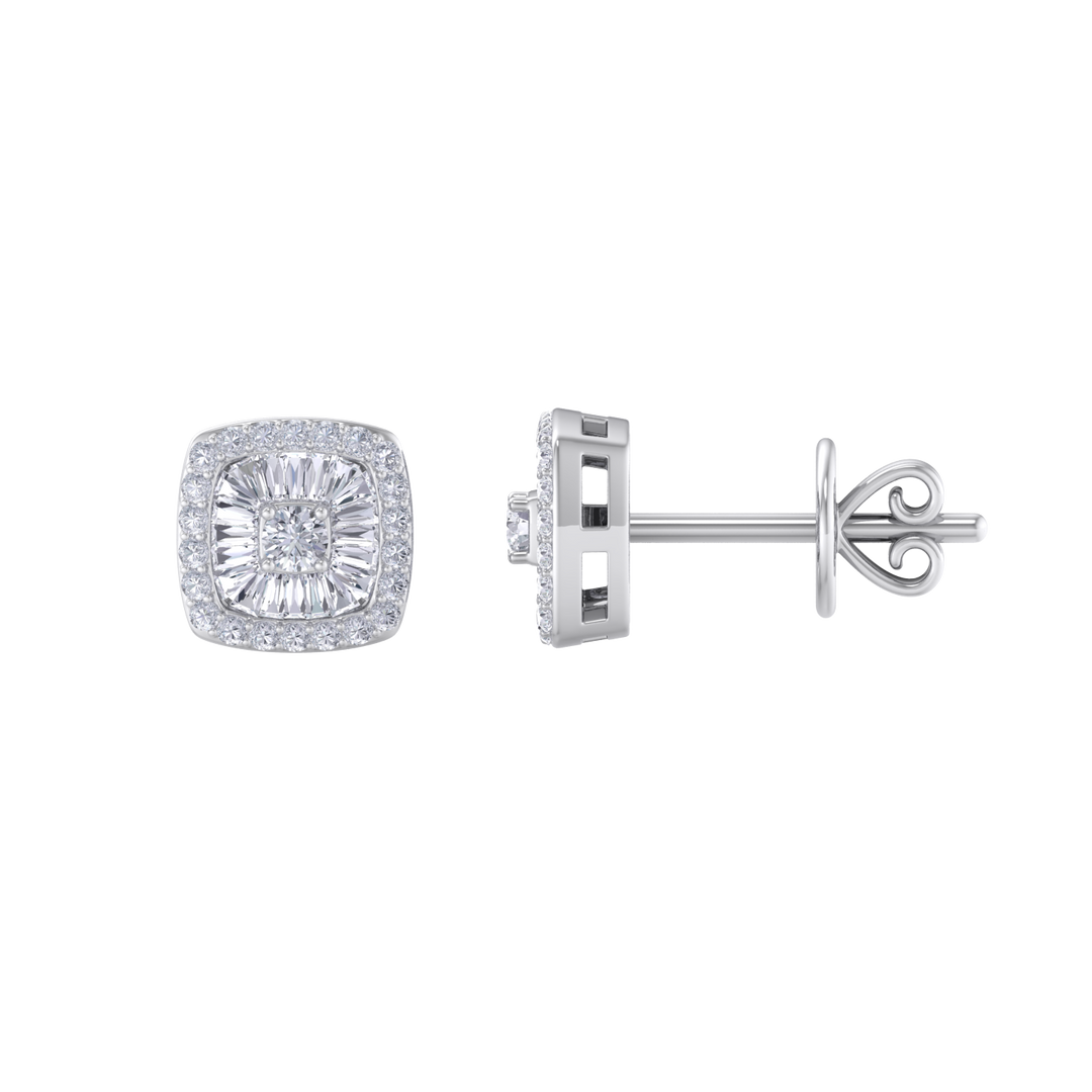 Square halo earrings in white gold with white diamonds of 0.60 ct in weight