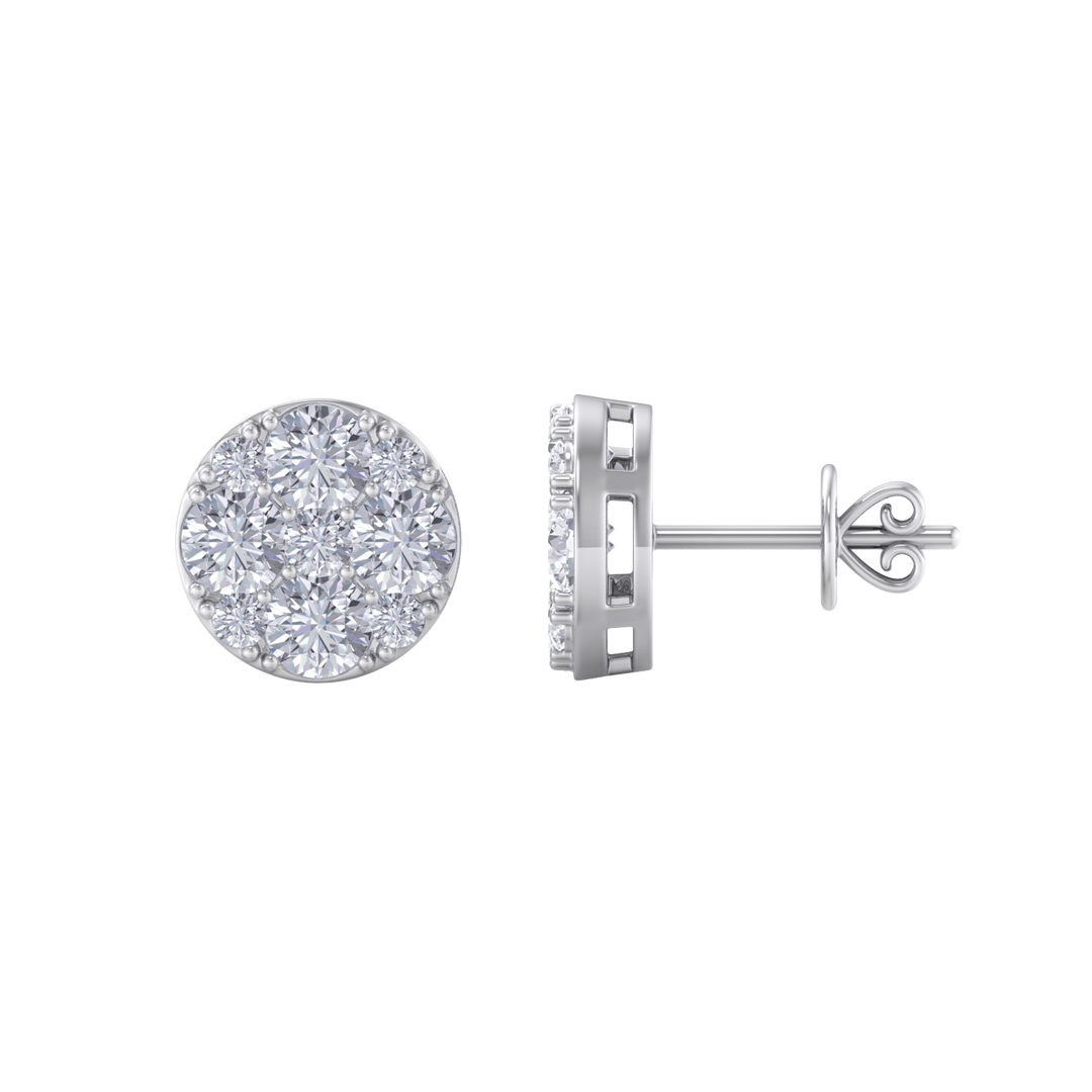 Round stud earrings in white gold with white diamonds of 2.45 ct in weight