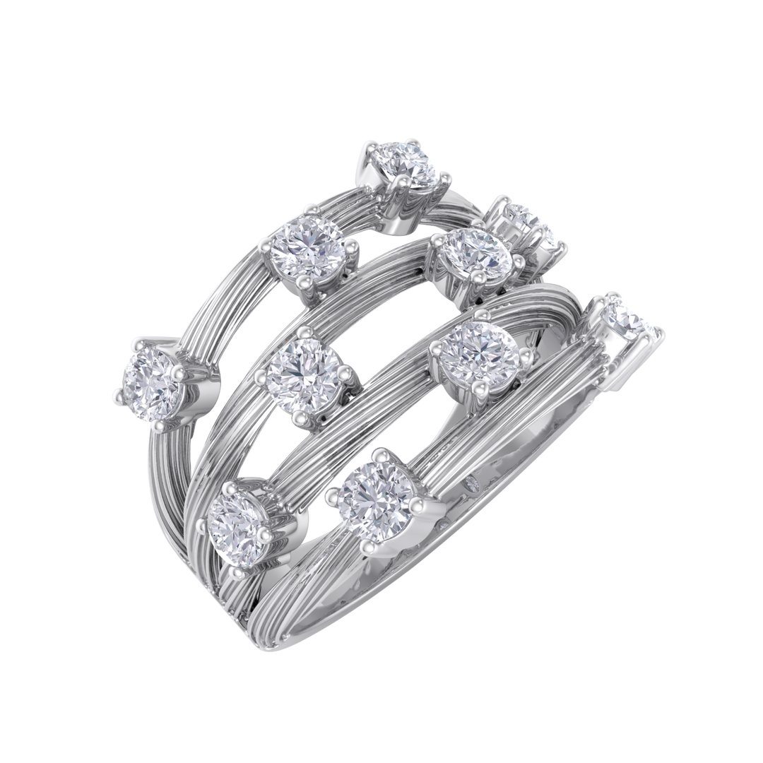 Multi-band ring in white gold with white diamonds of 0.90 ct in weight