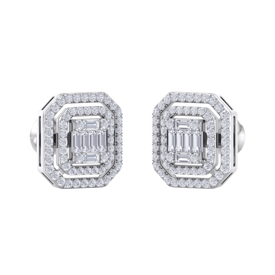 Square stud earrings in yellow gold with white diamonds of 0.87 ct in weight