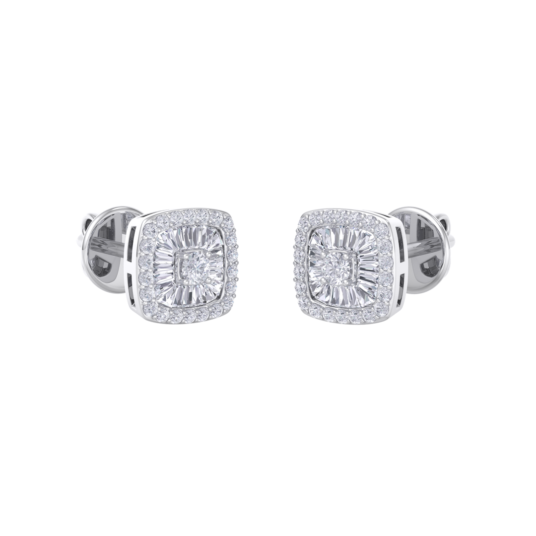 Square halo earrings in white gold with white diamonds of 0.60 ct in weight