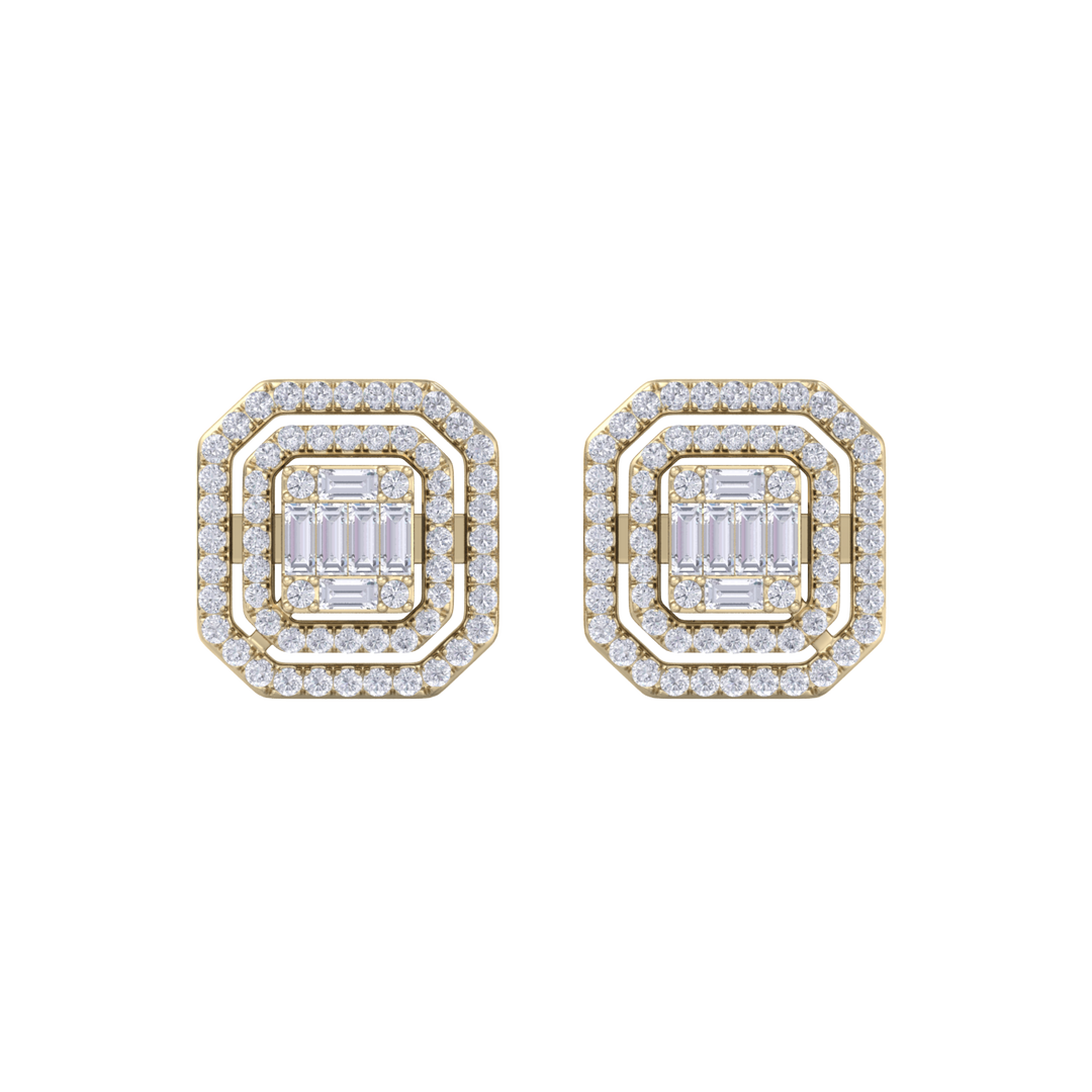 Square stud earrings in white gold with white diamonds of 0.87 ct in weight