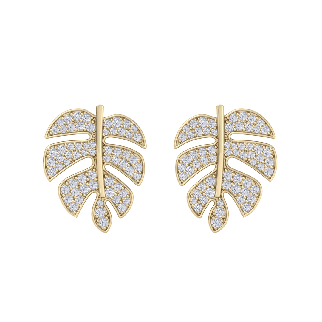 Leaf shaped earrings in rose gold with white diamonds of 0.65 ct in weight