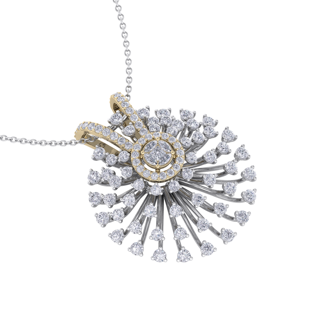 Flower Pendant in yellow gold with white diamonds of 2.08 ct in weight