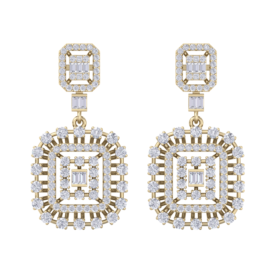 Drop earrings in white gold with white diamonds of 3.00 ct in weight