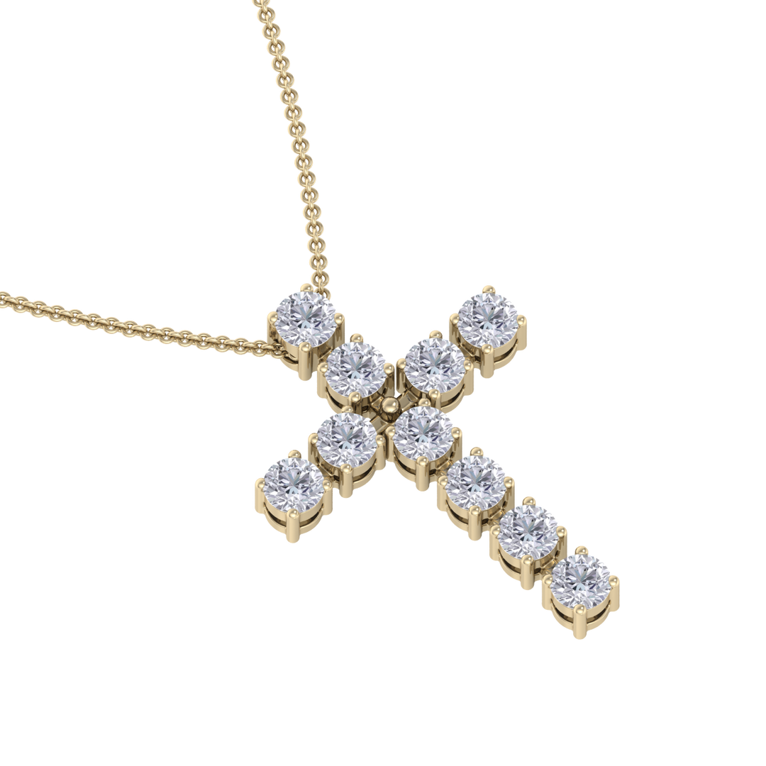 Diamond Cross Pendant in yellow gold with white diamonds of 1.10 ct in weight