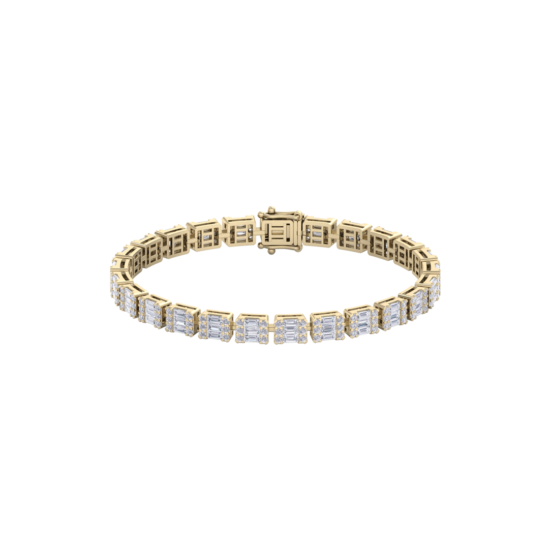 Baguette tennis bracelet in yellow gold with white diamonds of 3.50 ct in weight