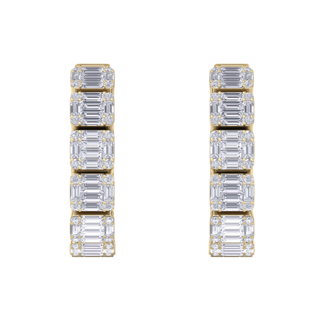 Baguette diamond hoop earrings in rose gold with white diamonds of 4.56 ct in weight