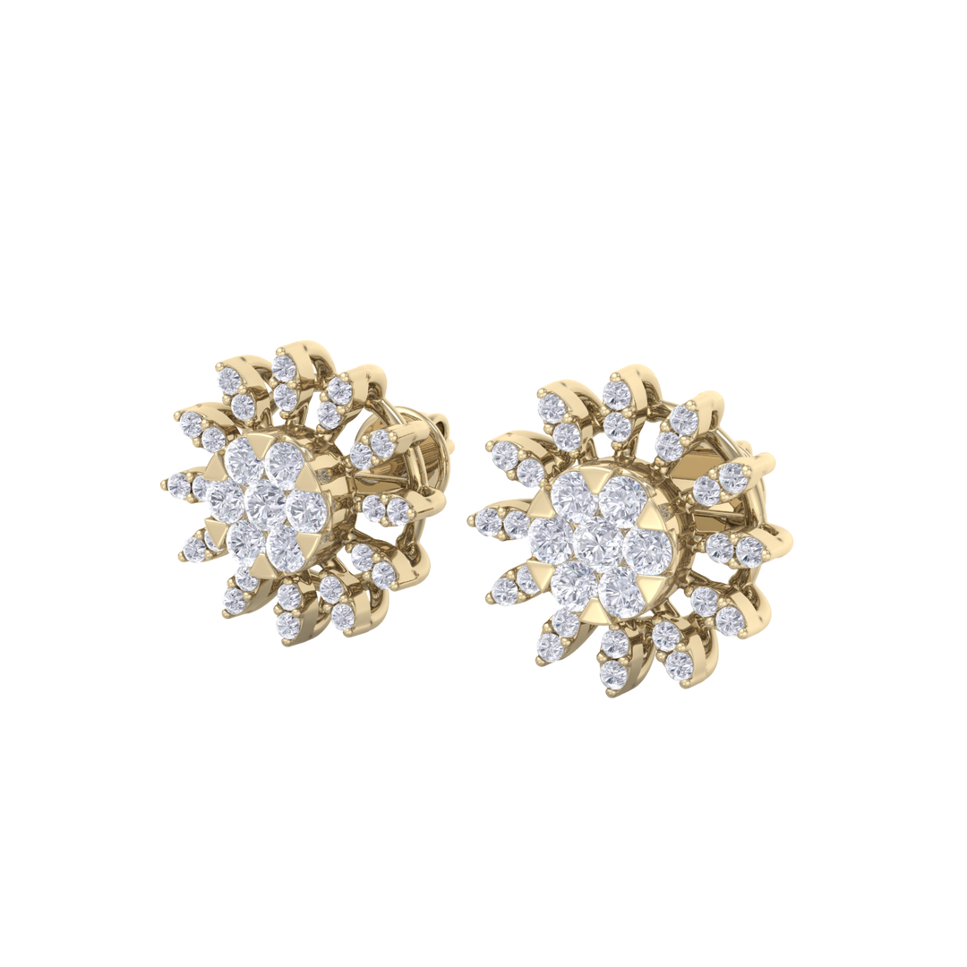 Stud earrings in yellow gold with white diamonds of 0.89 ct in weight