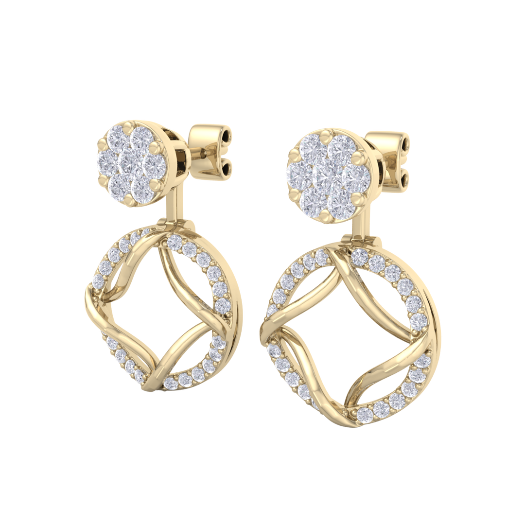 Drop earrings in yellow gold with white diamonds of 1.14 ct in weight