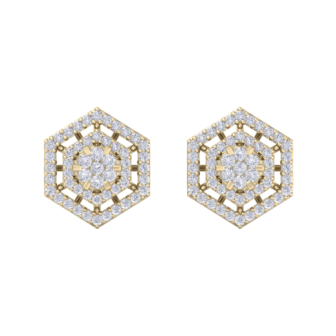 Stud earrings in yellow gold with white diamonds of 1.45 ct in weight