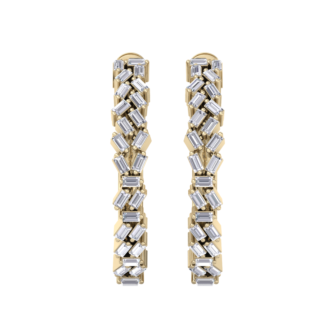 Baguette diamond hoops earrings in yellow gold with white diamonds of 0.73 ct in weight