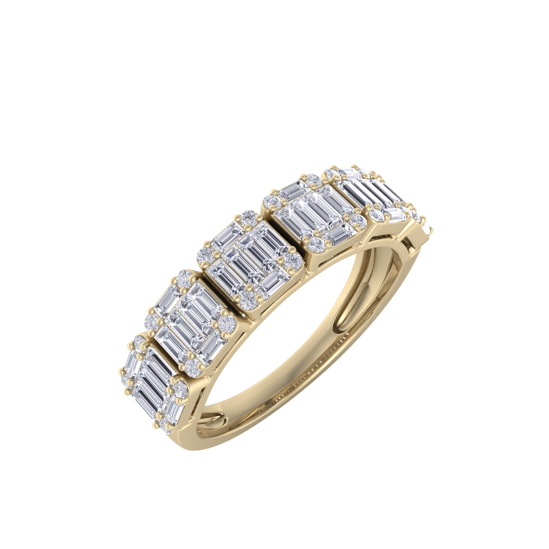 Anniversary ring with baguette white diamonds in yellow gold with white diamonds of 2.03 ct in weight