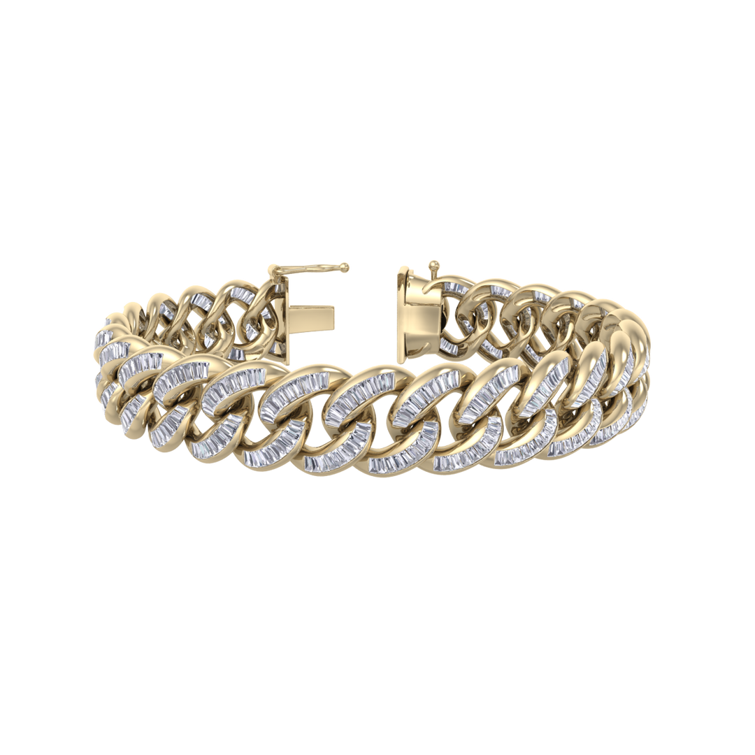 Baguette diamond curb chain in yellow gold with white diamonds of 5.26 ct