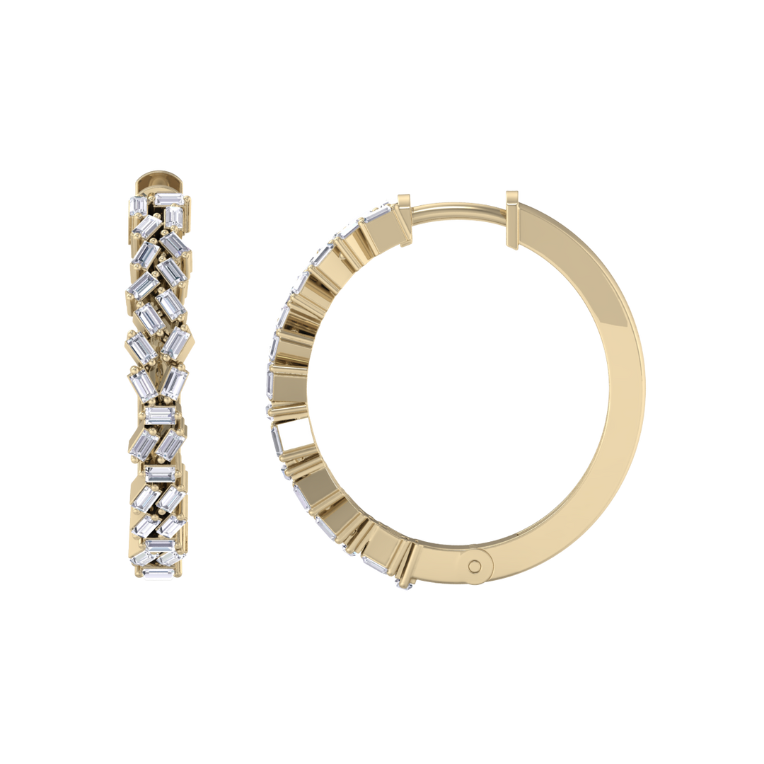 Baguette diamond hoops earrings in yellow gold with white diamonds of 0.73 ct in weight