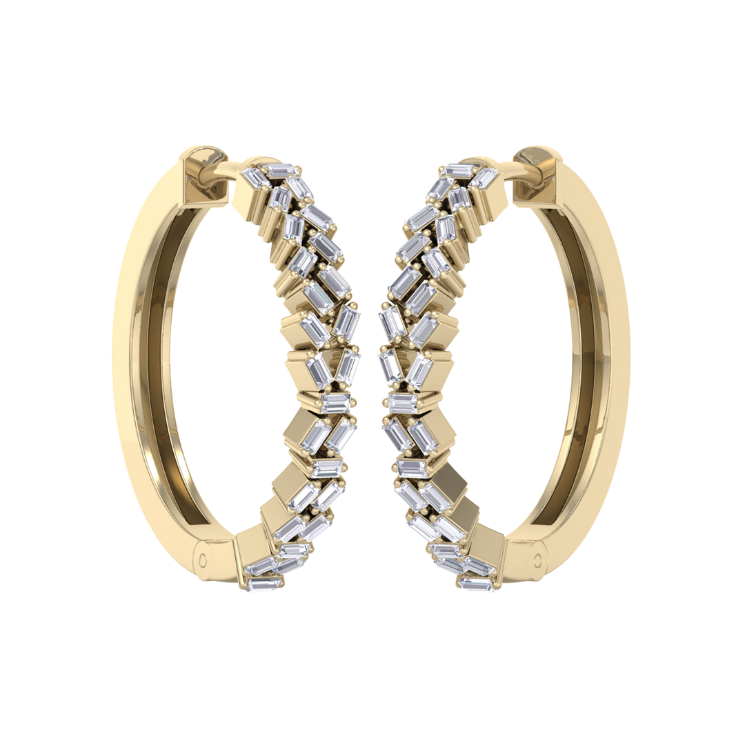 Baguette diamond hoops earrings in yellow gold with white diamonds of 0.73 ct in weight