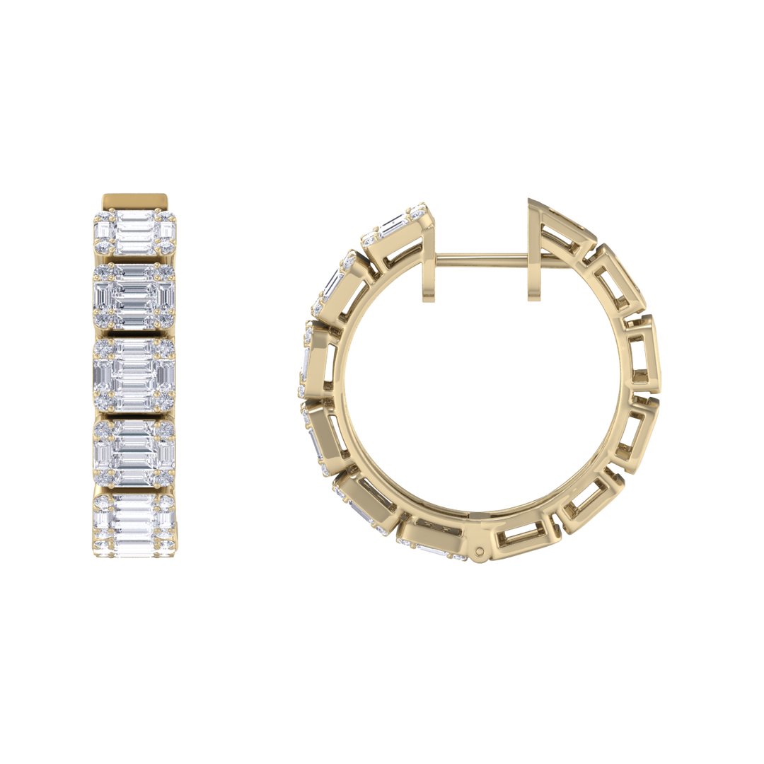 Baguette diamond hoop earrings in white gold with white diamonds of 4.56 ct in weight