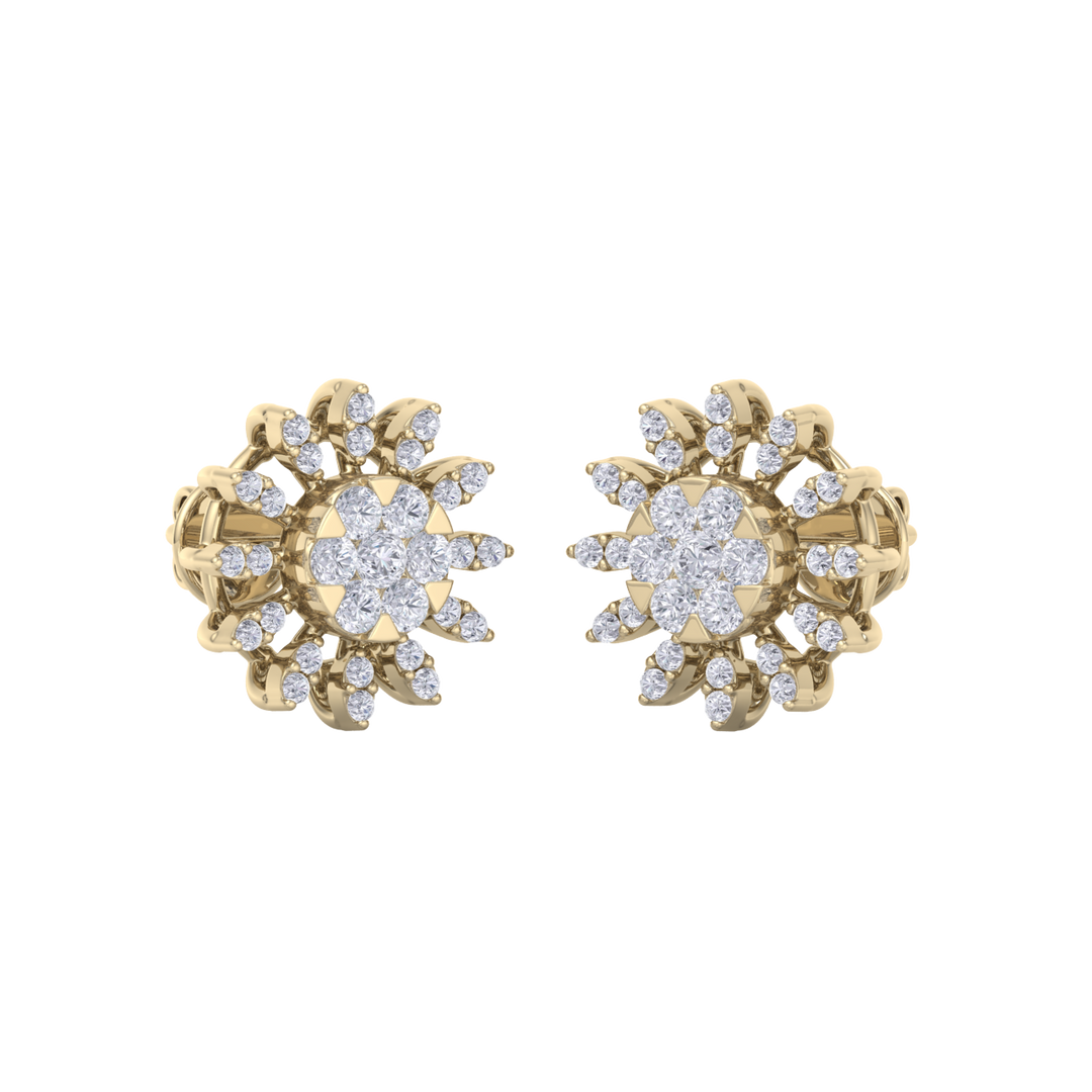 Stud earrings in yellow gold with white diamonds of 0.89 ct in weight