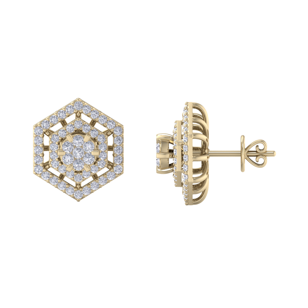 Stud earrings in yellow gold with white diamonds of 1.45 ct in weight