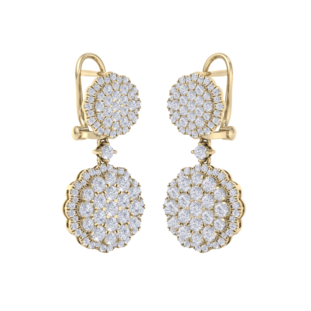 Drop earrings in yellow gold with white diamonds of 2.52 ct in weight