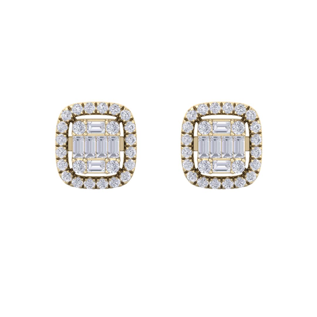 Halo square stud earrings in white gold with white diamonds of 0.41 ct in weight