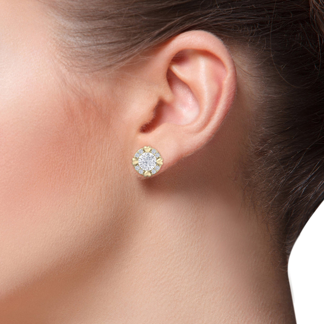 Halo earrings with miracle plate in yellow gold with white diamonds of 0.20 ct in weight