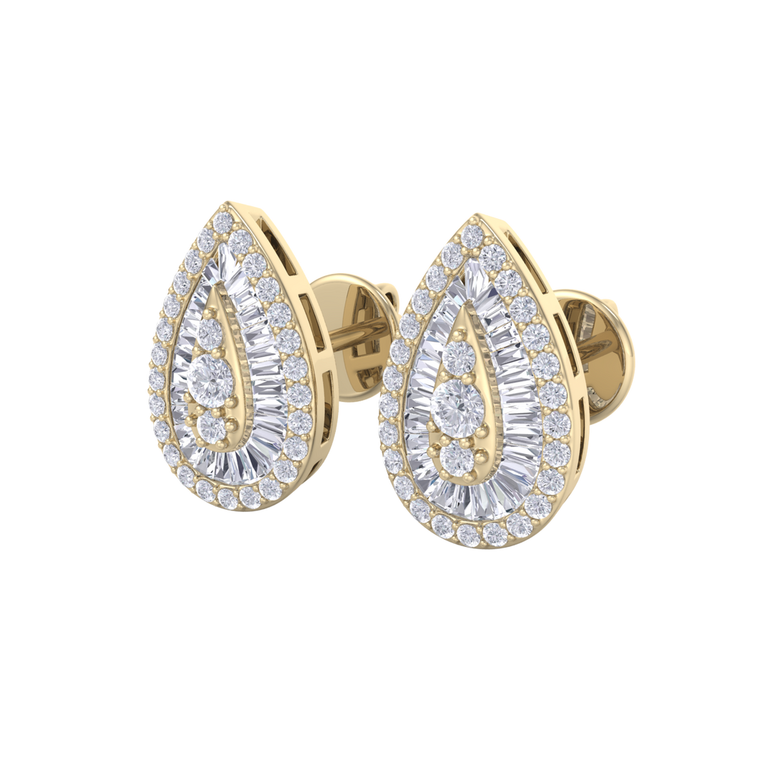 Pear shaped earrings in yellow gold with white diamonds of 0.79 ct in weight