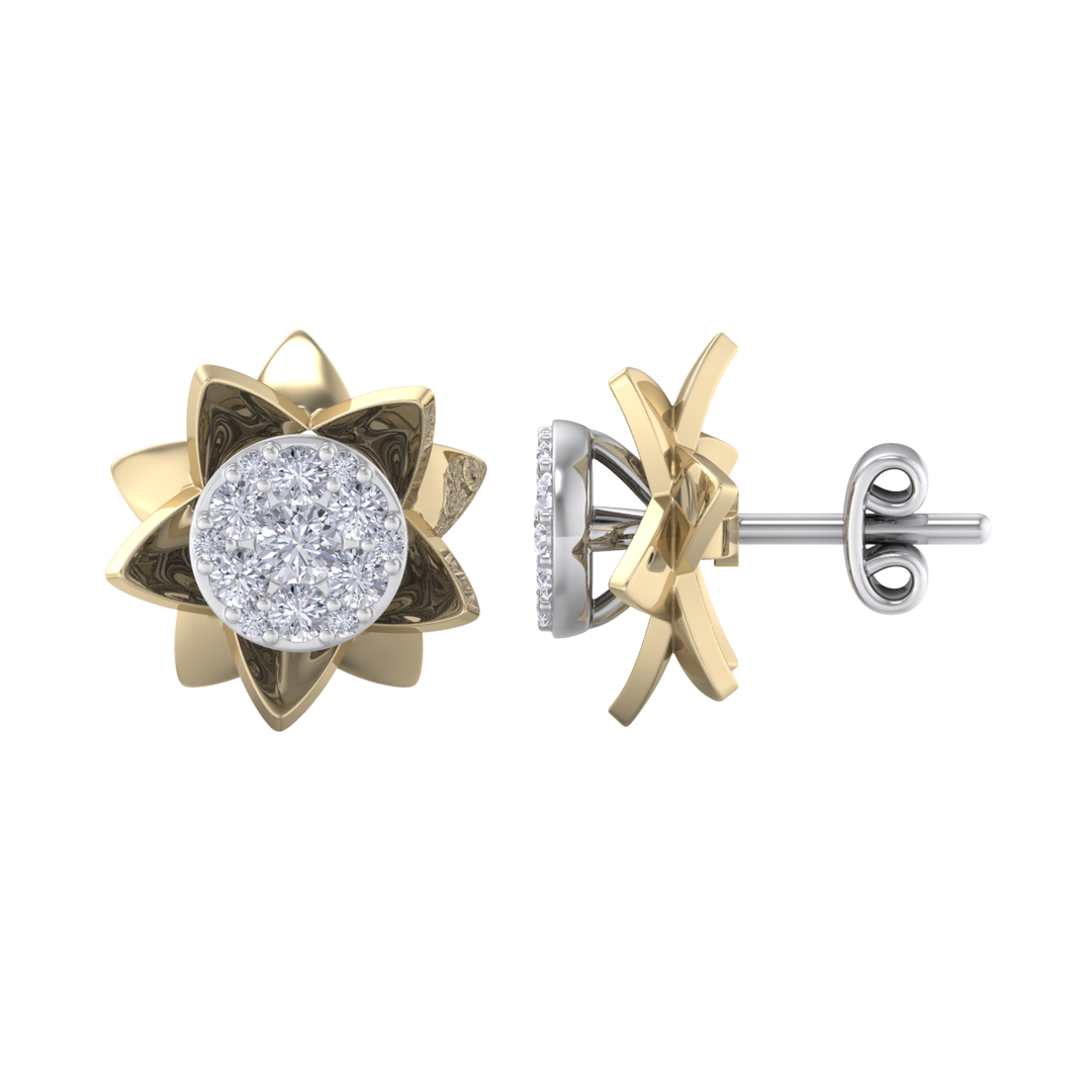 Flower shaped stud earrings in white gold with white diamonds of 0.62 ct in weight