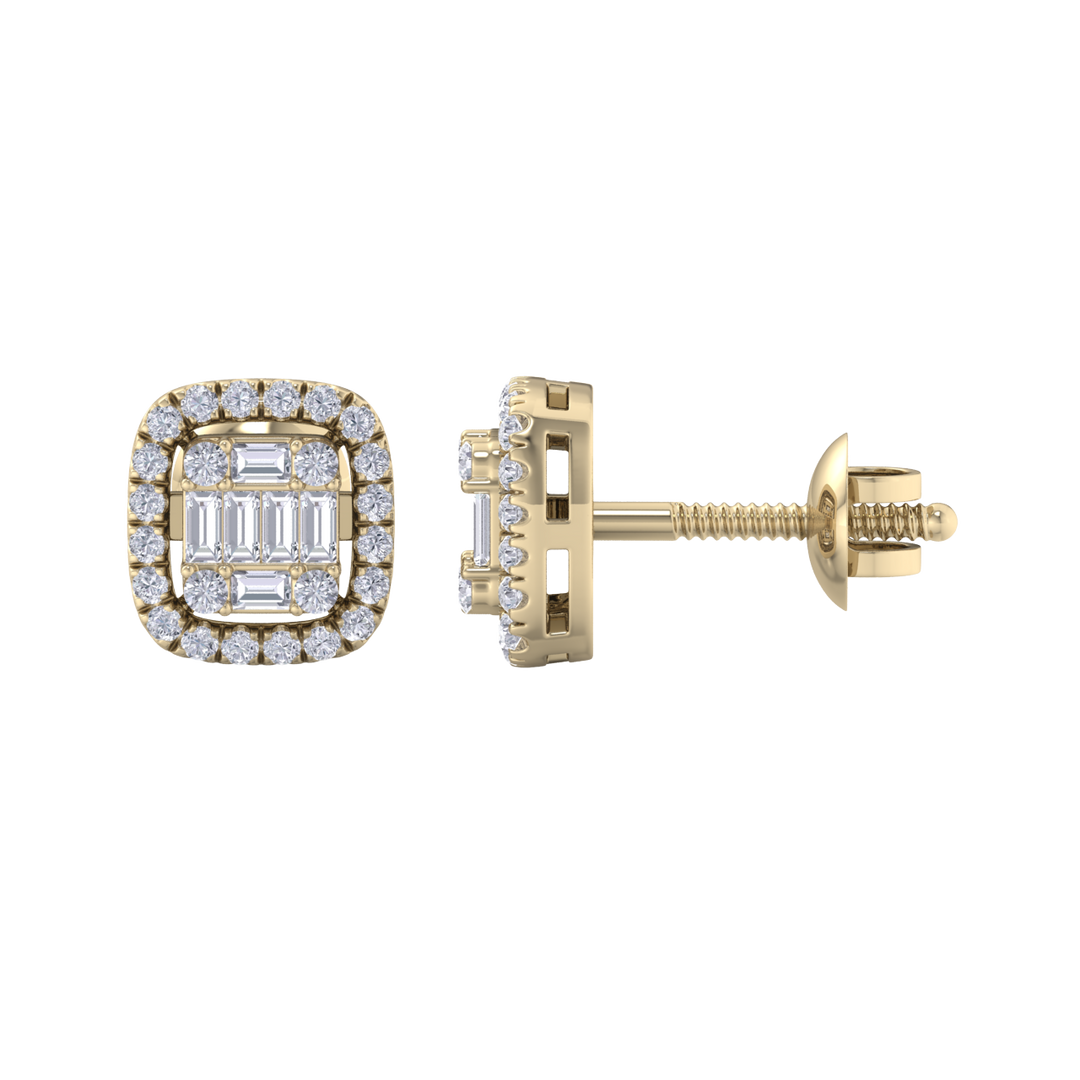 Halo square stud earrings in white gold with white diamonds of 0.41 ct in weight