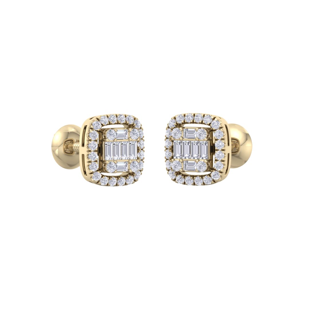 Halo square stud earrings in rose gold with white diamonds of 0.41 ct in weight