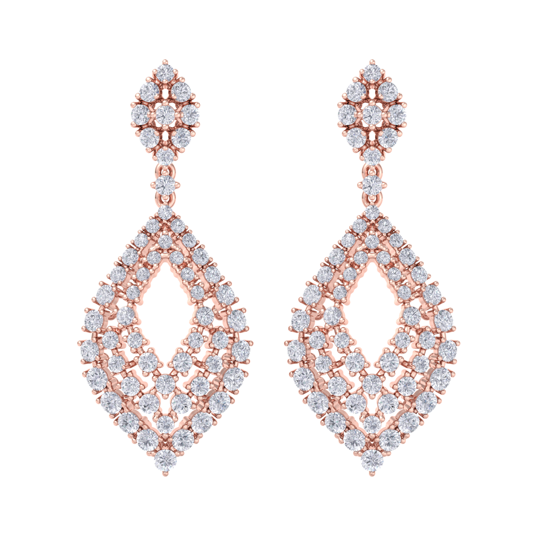 Drop earrings in rose gold with white diamonds of 4.05 ct in weight