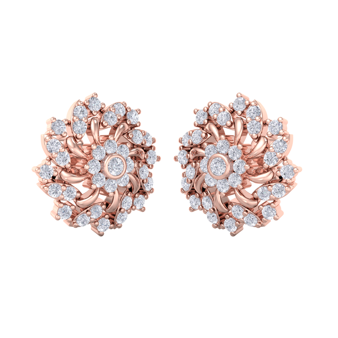 Flower stud earrings in yellow gold with white diamonds of 1.13 ct in weight