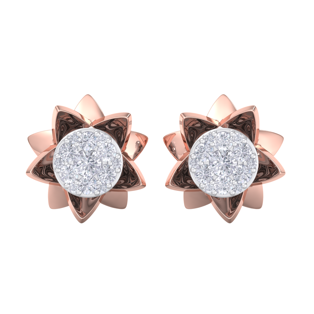 Flower shaped stud earrings in rose gold with white diamonds of 0.62 ct in weight