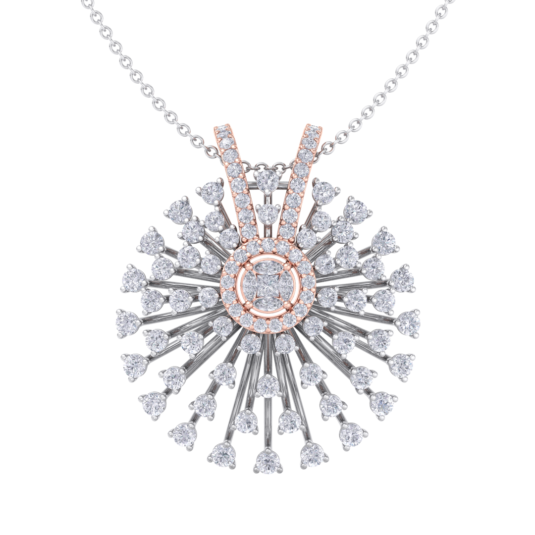 Flower Pendant in white gold with white diamonds of 2.08 ct in weight