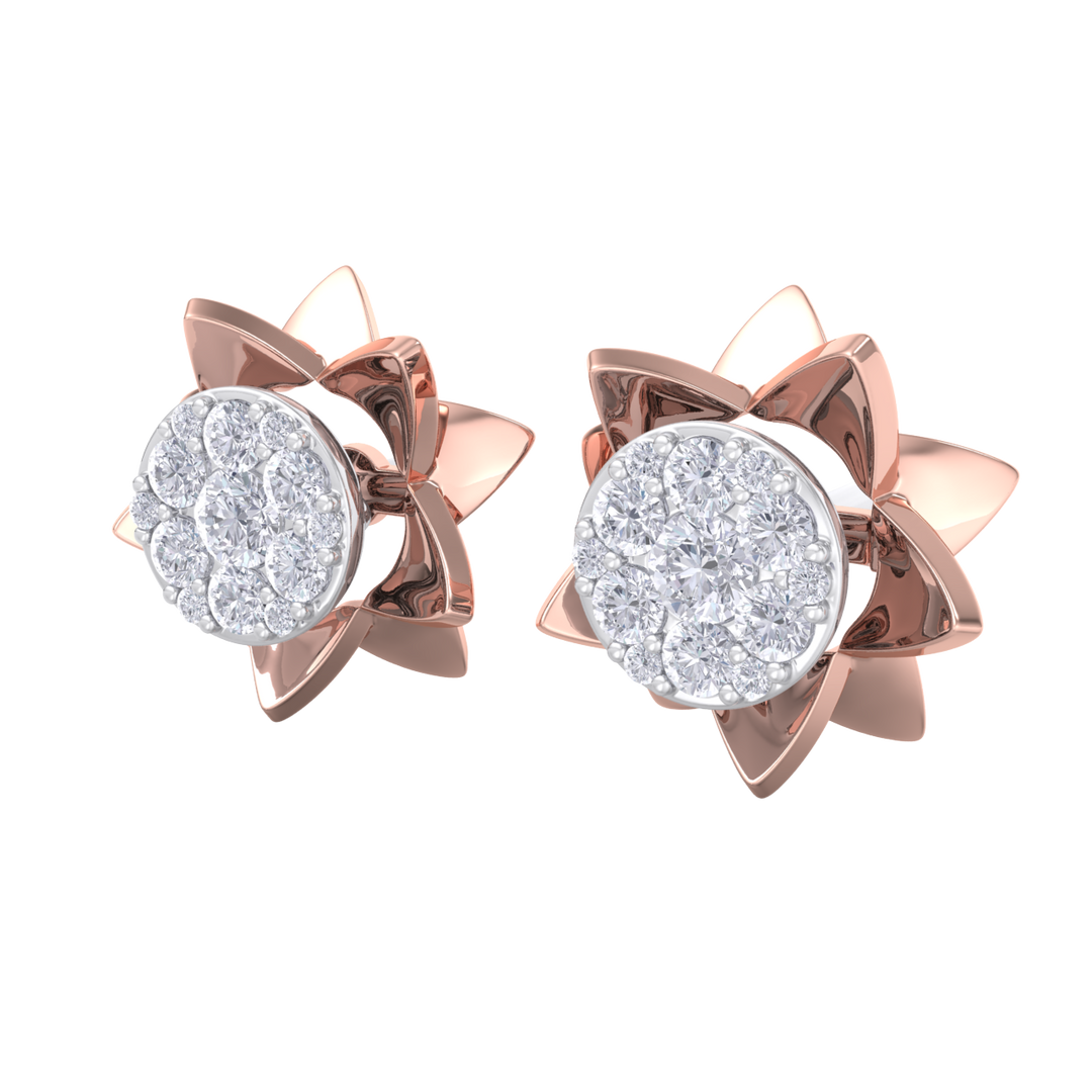 Flower shaped stud earrings in white gold with white diamonds of 0.62 ct in weight