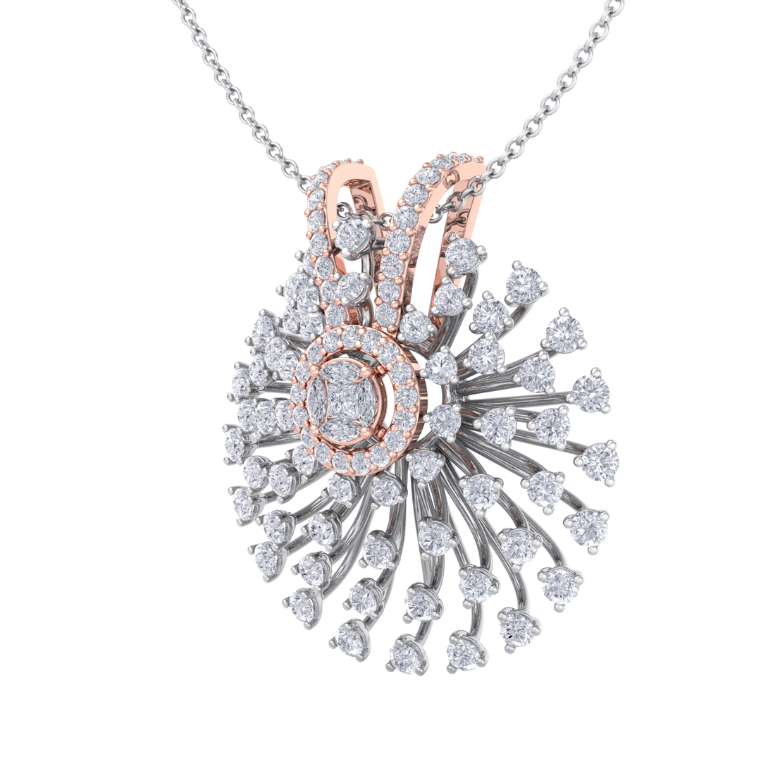 Flower Pendant in white gold with white diamonds of 2.08 ct in weight