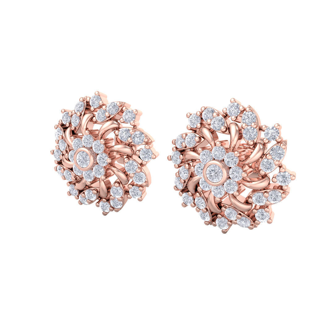 Flower stud earrings in yellow gold with white diamonds of 1.13 ct in weight